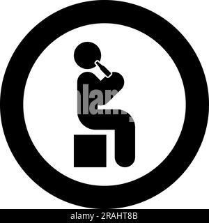 Homme humain eau potable alcool bière de la bouteille position assise icône dans le cercle rond noir couleur vecteur illustration image style Uni contour Illustration de Vecteur