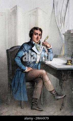 Portrait de Jacques Pierre Brissot dit Brissot de Warville (1754-1793), journaliste et homme politique francais. vers de gravure 1845 Banque D'Images