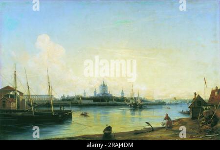 Smolny vu de Bolshaya Okhta 1851 par Alexey Bogolyubov Banque D'Images