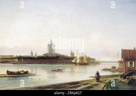 Smolny vu de Bolshaya Okhta 1870 par Alexey Bogolyubov Banque D'Images