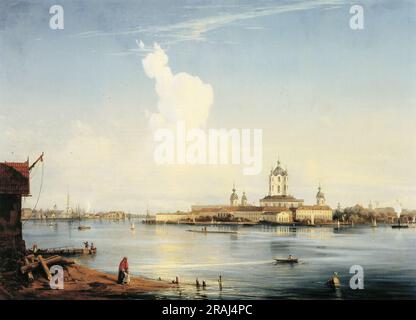 Smolny vu de Bolshaya Okhta 1852 par Alexey Bogolyubov Banque D'Images