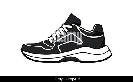 Chaussures de sport, baskets icône noire, design plat sur fond blanc Illustration de Vecteur
