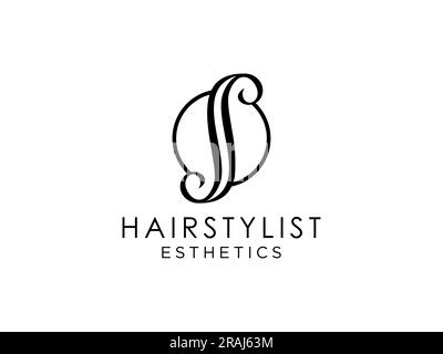 Résumé Noir cheveux vague logo lettre S isolé sur fond blanc. Elément de modèle de logo Flat Vector. Illustration de Vecteur