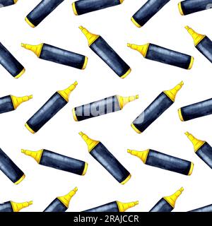 Illustration à l'aquarelle d'un motif de surligneur jaune. Symbole de la créativité littéraire et artistique. Outil de travail. Fournitures d'écriture pour la rentrée des classes Banque D'Images