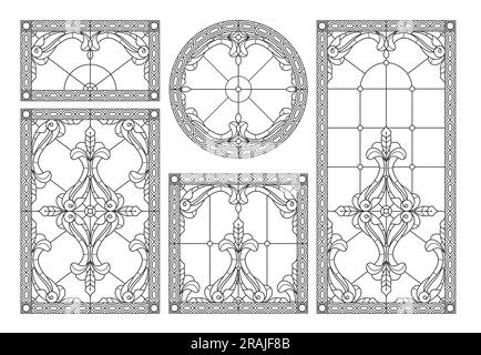 Éléments vectoriels. Vierge pour un vitrail classique avec des ornements floraux. Illustration de Vecteur