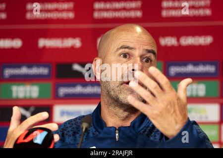 Eindhoven, pays-Bas. 4 juillet 2023. Le nouvel entraîneur-chef Peter Bosz lors d'une présentation au stade Phillips sur 4 juillet 2023 à Eindhoven, aux pays-Bas. ANP JEROEN PUTMANS/Alamy Live News Banque D'Images