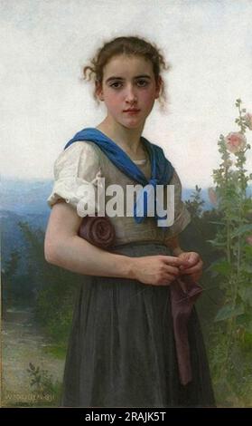 Le petit Knitter 1891 par William-Adolphe Bouguereau Banque D'Images