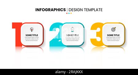 Modèle d'infographie avec icônes et 3 options ou étapes. Peut être utilisé pour la mise en page de flux de travail, le diagramme, la bannière, la conception Web. Illustration vectorielle Illustration de Vecteur