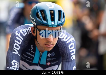 Bilbao, Espagne - 1 juillet 2023 : le cycliste MATTHEW DINHAM, de l'équipe DSM - FIRMENICH, à la présentation du Tour de France dans la première étape Banque D'Images