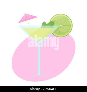 Cocktail tropical mojito frais et lumineux avec citron vert et menthe. Verre avec boisson. Illustration vectorielle plate pour le menu d'impression et de conception, affiches Illustration de Vecteur
