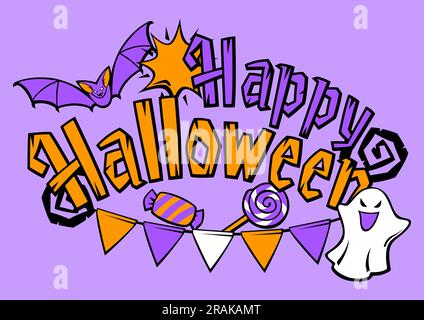 Carte Happy Halloween. Arrière-plan des fêtes avec articles de fête. Illustration de Vecteur