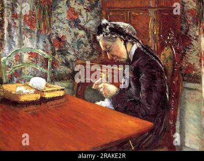 Portrait de Mademoiselle Boissiere Knitting 1877 par Gustave Caillebotte Banque D'Images