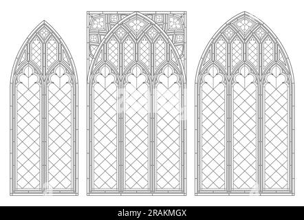 Fenêtre de contour gothique ou arc de porte. Arrière-plan ou texture. Élément architectural. Forgeage. Vitraux de la cathédrale. Illustration de Vecteur