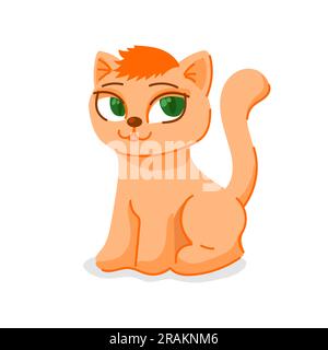 Chat aux cheveux rouges avec une touffe et des yeux verts Illustration de Vecteur