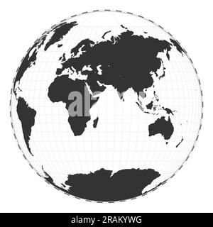 Carte du monde vectoriel. Projection de la perspective deux-monde de Gilbert. Carte géographique simple avec lignes de latitude et de longitude. Centré sur une longitude de 60deg W. Illustration de Vecteur