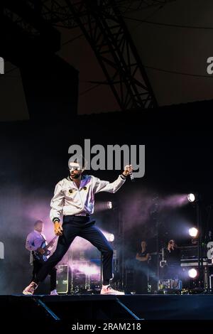 Kasabian a secoué le projet Eden dans le cadre des sessions Eden. Les rockers de Leicester connus pour leurs pistes de stomping comme LSF, Empire, Shoot the Runner et Banque D'Images