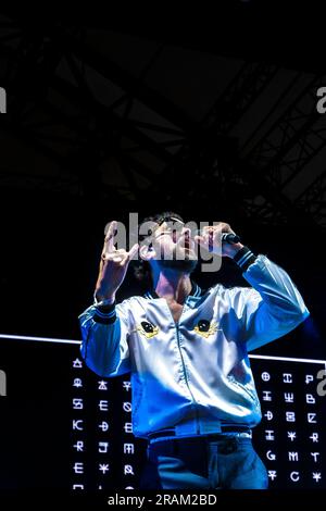 Kasabian a secoué le projet Eden ce week-end dans le cadre des sessions Eden de cette année. Les rockers de Leicester connus pour leurs pistes de stomping comme LSF, Empire, Banque D'Images