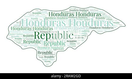 Forme du Honduras remplie de nom de pays dans de nombreuses langues. Carte du Honduras dans le style wordcloud. Illustration vectorielle tendance. Illustration de Vecteur