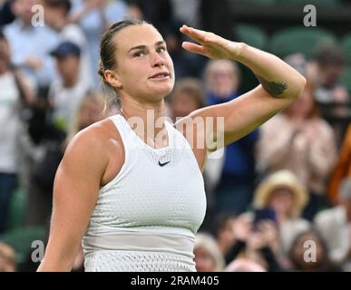 Londres, GBR. 04th juillet 2023. London Wimbledon Championships Day 2 04//07/2023 Ayrna Sabalenka remporte le match du premier tour crédit: Roger Parker/Alay Live News Banque D'Images