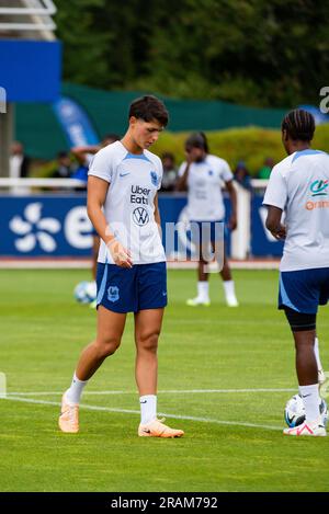 Clairefontaine-en-Yvelines, France, 4 juillet 2023 Elisa de Almeida, de France, lors de l'entraînement de l'équipe de France, préparation pour la coupe du monde féminine de la FIFA 2023 le 4 juillet 2023 au Centre National du football à Clairefontaine-en-Yvelines, France Banque D'Images