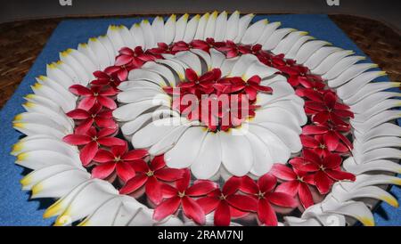 Aarti ki Thali ou Puja thaali décoré de fleurs fraîches. Aarti thali Pooja thali plaque avec lampe ghee diya Banque D'Images