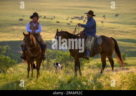 Robert et Kyle; Dennis Ranch, Red Owl, Dakota du Sud. Banque D'Images