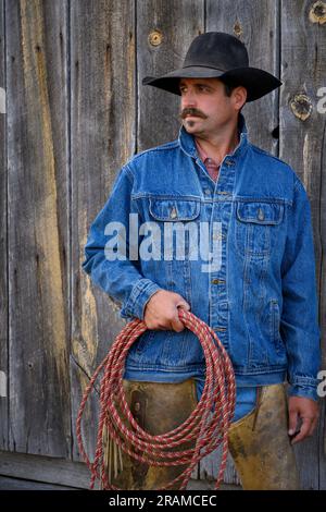 Kyle à Dennis Ranch, Red Owl, Dakota du Sud. Banque D'Images