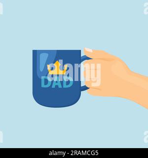 Homme tenant une tasse à café avec le mot papa et l'icône de couronne; concept de la fête des pères - illustration vectorielle Illustration de Vecteur
