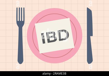 IBD (maladie inflammatoire de l'intestin) écrit sur la feuille de papier sur la table de salle à manger; composition de la pose plate - illustration vectorielle Illustration de Vecteur