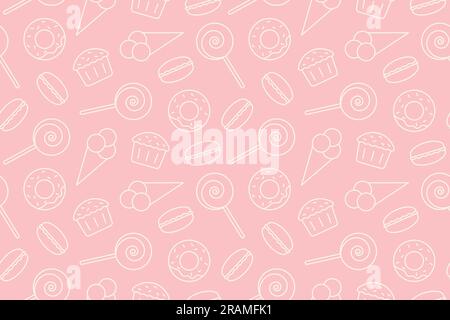 motif sans couture avec bonbons, crème glacée, muffin, donat, lolipop et macaron icon, idéal pour l'emballage, le textile, le papier peint, carte de voeux - vecteur ill Illustration de Vecteur
