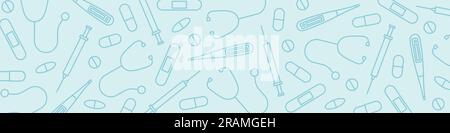 bandeau de soins de santé, médecine, médecin avec icônes médicales - illustration vectorielle Illustration de Vecteur