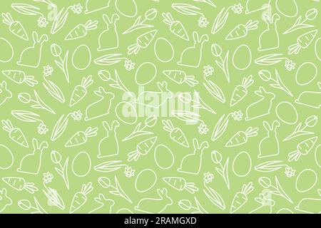Printemps vert, motif Pâques sans couture avec jonquilles, tulipes, œufs, lapins et carottes - illustration vectorielle Illustration de Vecteur