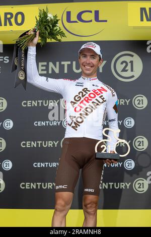 Nogaro, Gers, France, 4th juillet 2023, BENOIT COSNEFROY de AG2R équipe CITROEN remporte le prix combatif sur la scène 4, 182km, Dax à Nogaro lors de l'édition 110th du Tour de France crédit: Nick Phipps/Alay Live News Banque D'Images