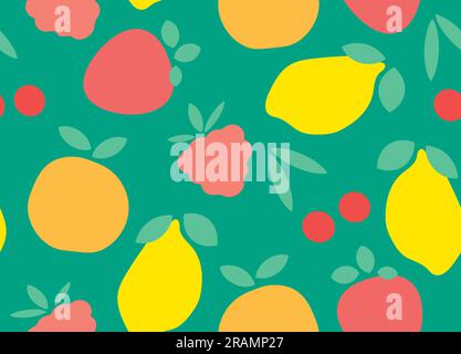 motif sans couture avec fruits d'été : citron, orange, cerise, fraise et framboise, idéal pour l'emballage, textile, papier peint, carte de vœux- vecteur il Illustration de Vecteur