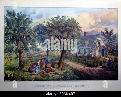 American Homestead automne 1869 par Currier et Ives Banque D'Images