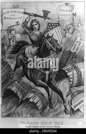 La guerre sainte de la femme. Grande charge sur les œuvres de l'ennemi 1874 par Currier et Ives Banque D'Images