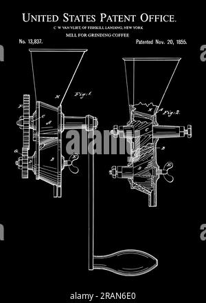 1855 MOULIN À CAFÉ, brevet de moulin à café Vintage Illustration de Vecteur