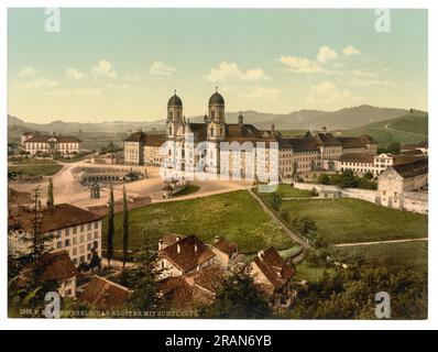 Abbaye et école d'Einsiedeln, Einsiedeln, Schwyz, Suisse 1890. Banque D'Images