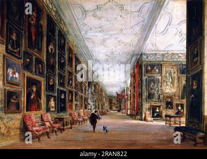 The long Gallery, Hardwick Hall, Derbyshire 1811 par David Cox Banque D'Images