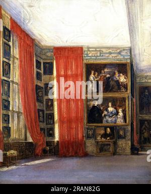 The long Gallery, Hardwick Hall, Derbyshire 1811 par David Cox Banque D'Images