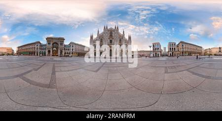 Vue panoramique à 360° de Panorama 360° - Duomo di Milano & Galleria Vittorio Emanuele II depuis la Piazza, Milan, Italie