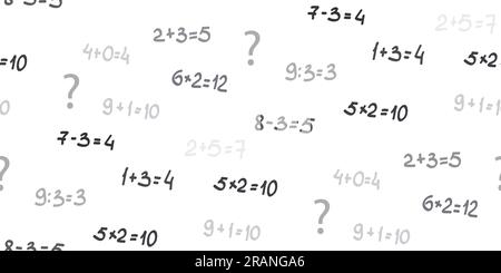 Résoudre des exemples. Arrière-plan transparent de différents exemples mathématiques placés au hasard. Addition, soustraction, multiplication et division. Modèle d'école Illustration de Vecteur