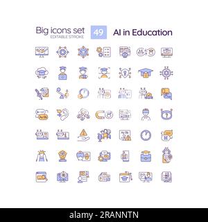 Icônes colorées personnalisables pour l'IA dans l'éducation Illustration de Vecteur