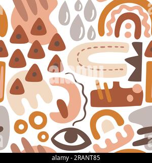 Motif sans couture de formes abstraites. Formes organiques Boho avec palette de couleurs chaudes. Motif à répétition carrée. Illustration vectorielle. Illustration de Vecteur