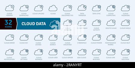 Pack d'icônes de Cloud de données. Gestion du cloud de données de collecte Thin Line Illustration de Vecteur