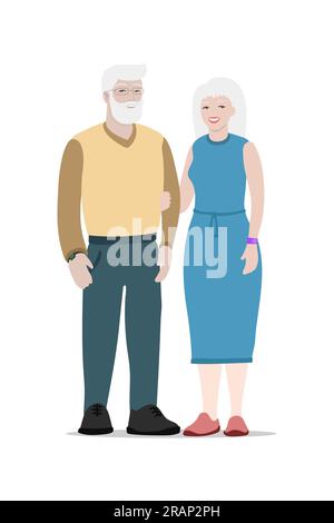 Couple âgé. Des aînés heureux se réunissent debout ensemble. Femmes et hommes âgés, conjoint Illustration de Vecteur