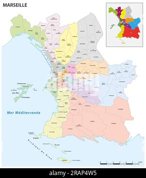 Carte vectorielle administrative de la ville française de Marseille Banque D'Images