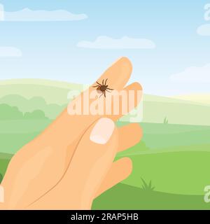 tique sur la main dans le parc, risque d'infection de lyme et illustration de la maladie transmise par les tiques Illustration de Vecteur