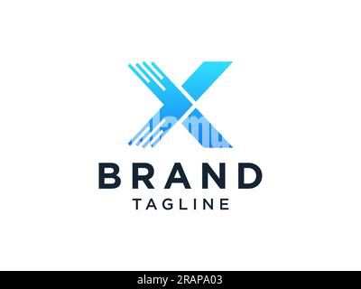 Ligne géométrique bleue avec lettre X. Elément de modèle de conception de logo vectoriel plat Illustration de Vecteur