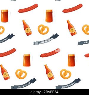 Oktoberfest modèle bière, bouteille , saucisse, tasse .Vector illustration. Isolé Illustration de Vecteur